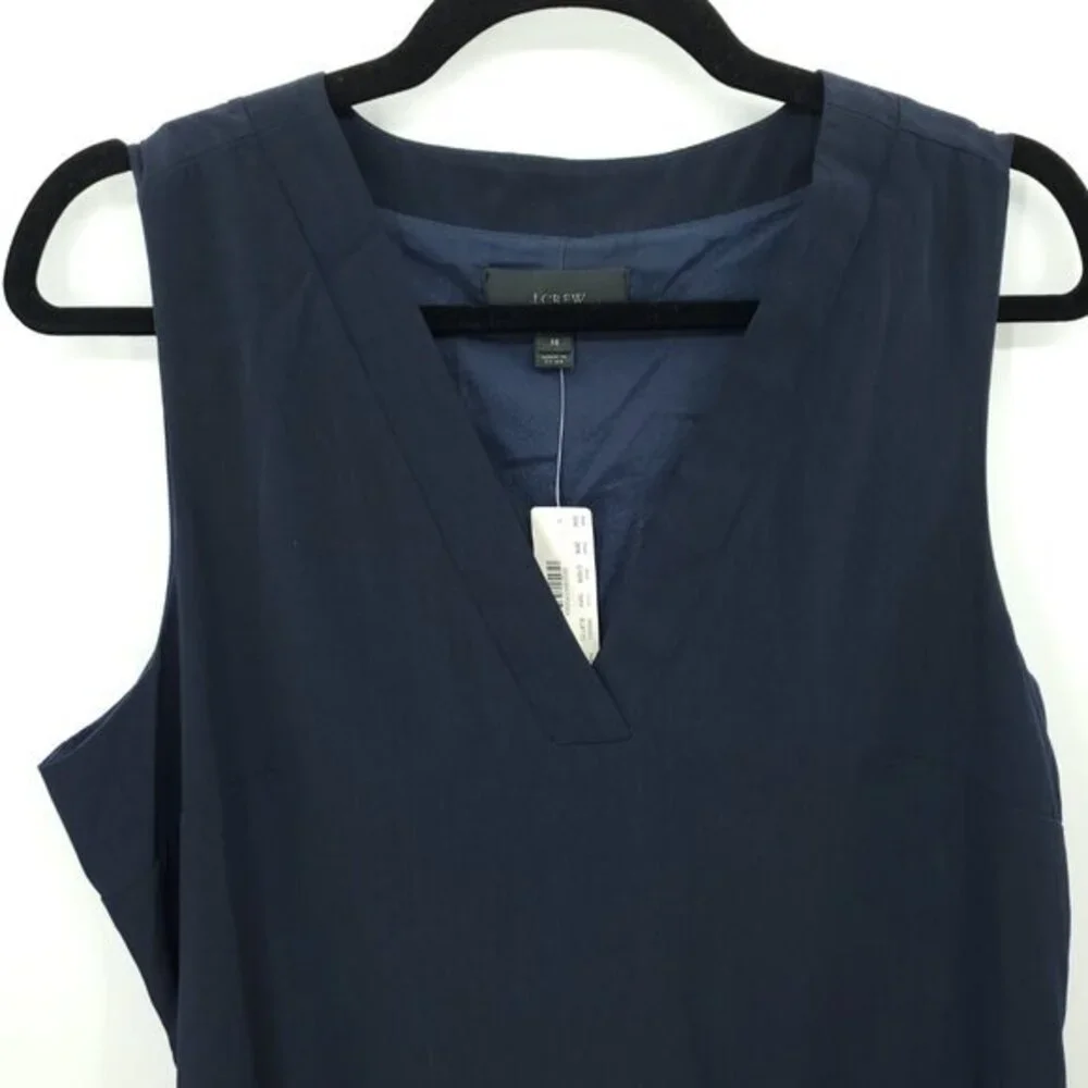 J. Crew Sleeveless V-Neck Drop Waist Flounce Dress C7059 Sz M Navy Blue